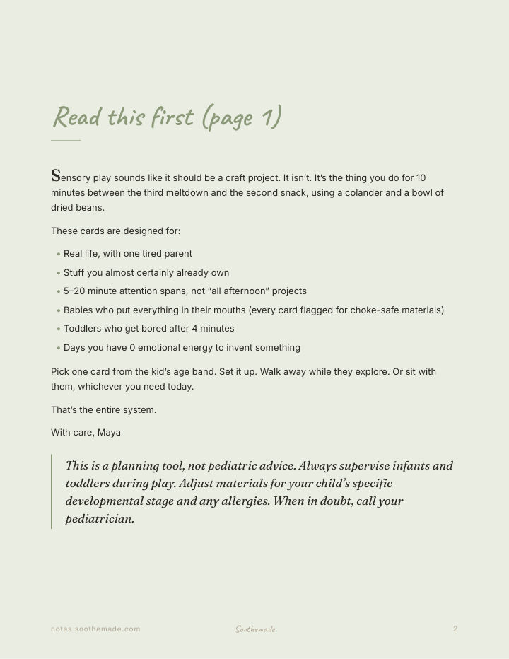 Page 2 of Baby Sensory Play Cards: 80 Activities for 0 to 3, Most Using What's in Your Kitchen