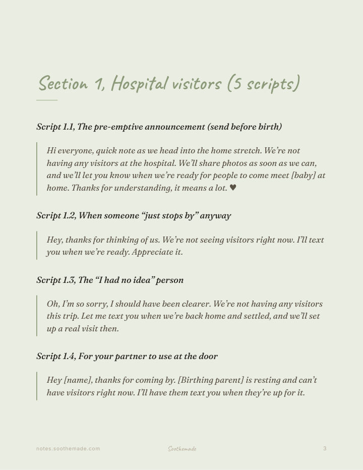 Page 3 of Postpartum Visitor Boundary Scripts: For the Doorbell