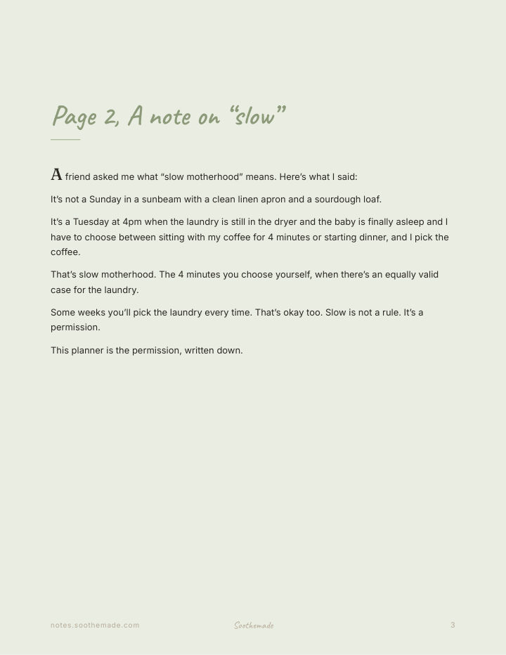 Page 3 of Slow Motherhood Planner: An Undated Weekly Planner for Tired Moms