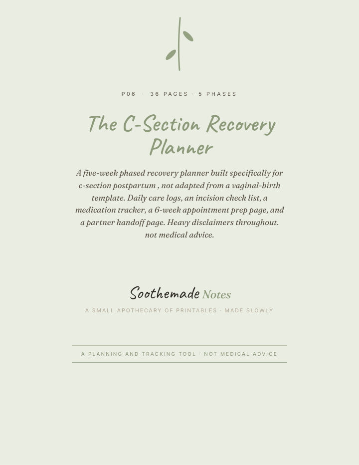 Page 1 of C-Section Recovery Planner: Week by Week, Printable Postpartum Surgery Tracker