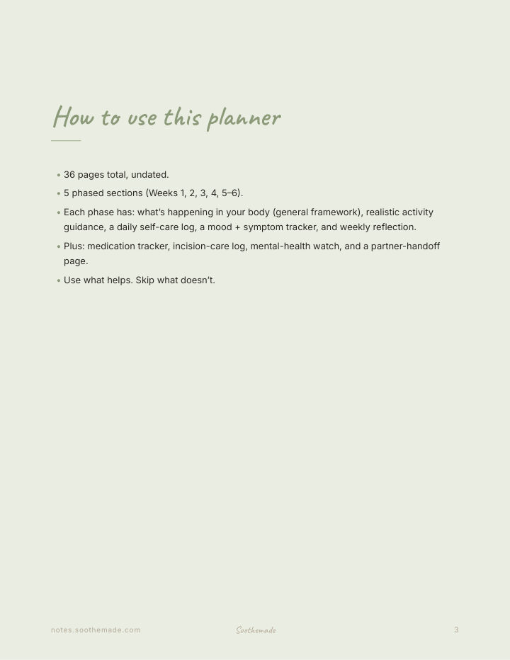 Page 3 of C-Section Recovery Planner: Week by Week, Printable Postpartum Surgery Tracker