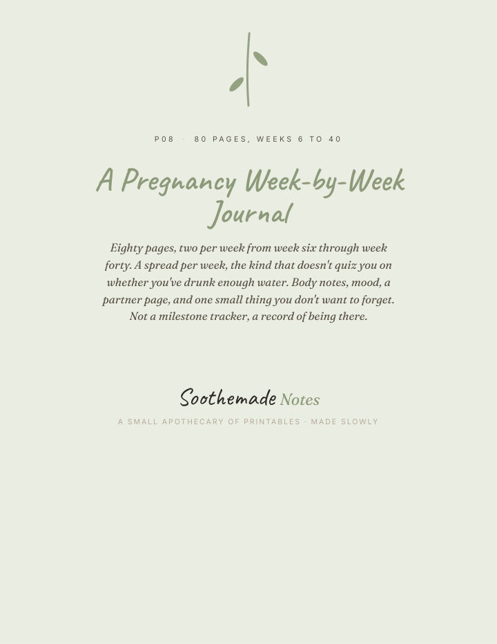 Page 1 of Pregnancy Journal Week by Week: a record of being there, weeks 6 to 40