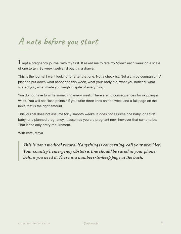 Page 2 of Pregnancy Journal Week by Week: a record of being there, weeks 6 to 40