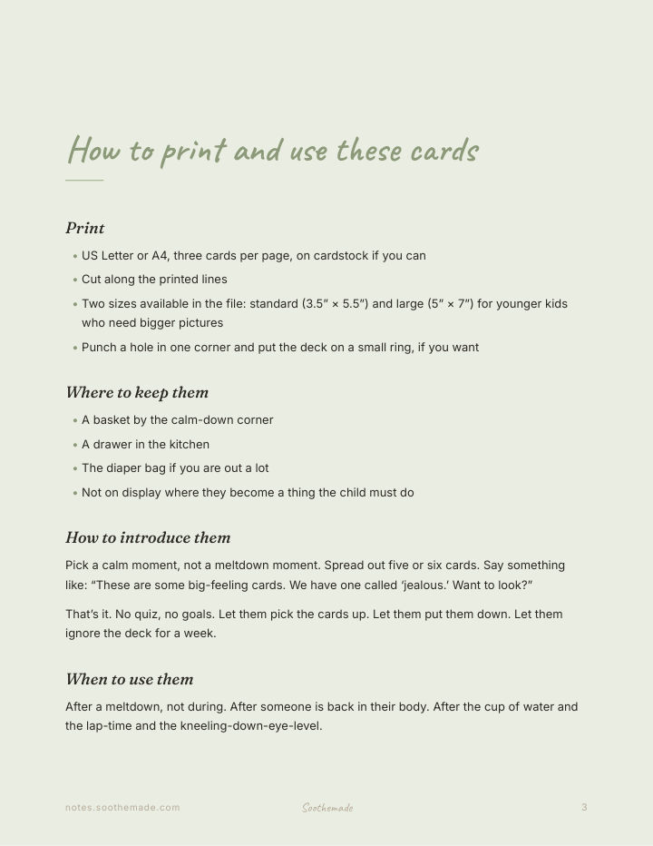 Page 3 of Toddler Emotions Flash Cards: Feelings, Calm-Down and Repair Cards for Big Feelings, Ages 2 to 5