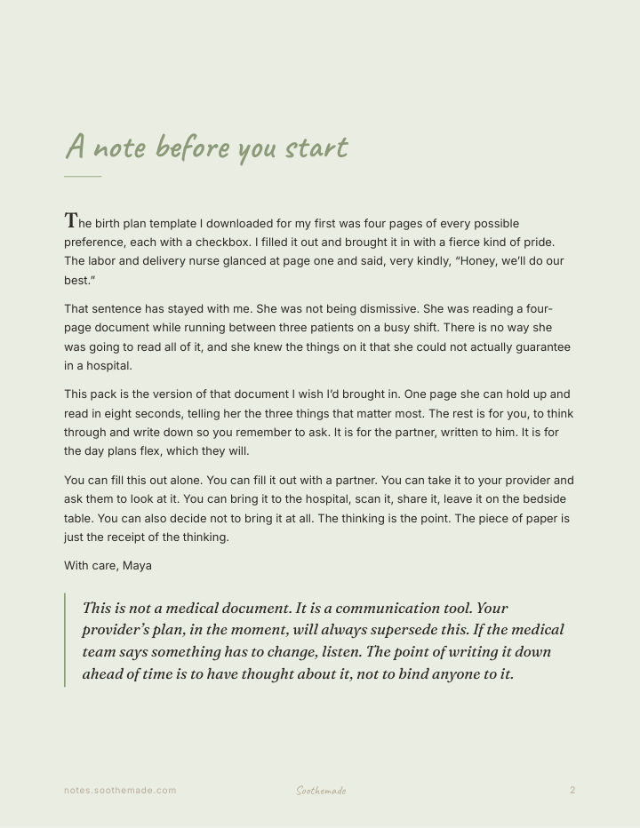 Page 2 of Birth Plan Template, Printable and Fillable PDF: The One Page the Nurse Can Actually Read