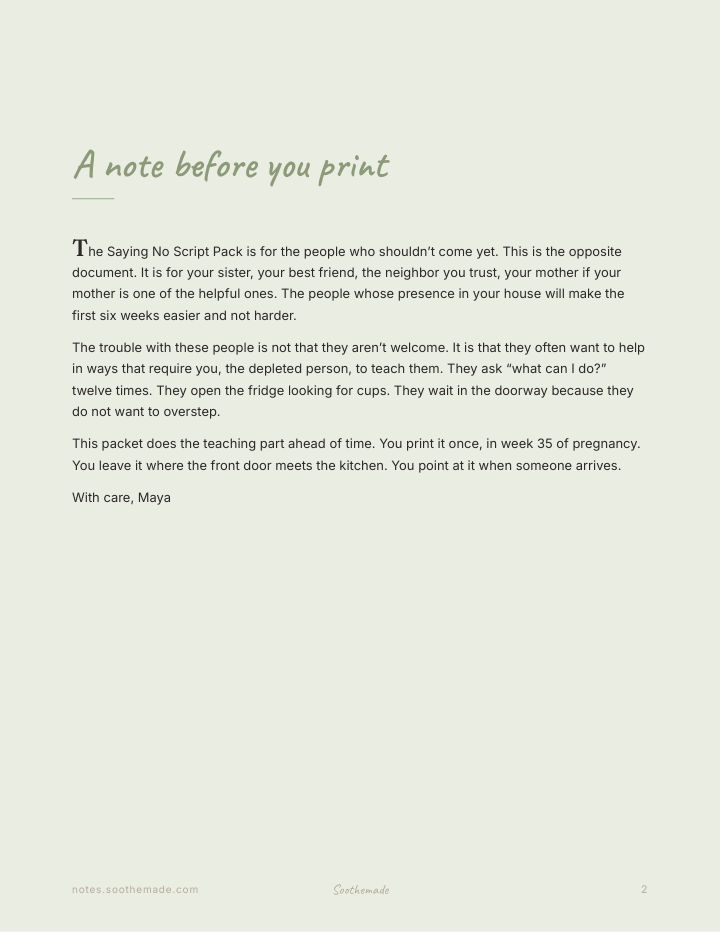 Page 2 of Newborn Visitor Rules Sign and New Baby Help Checklist: The Visitor Welcome Packet