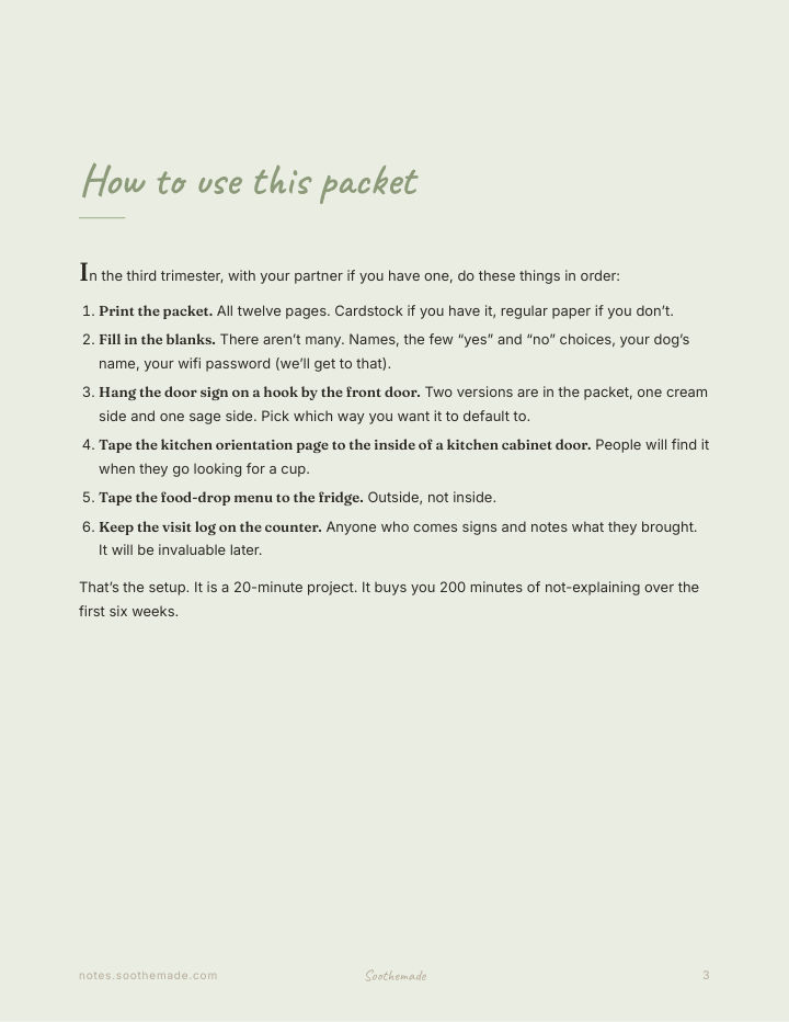 Page 3 of Newborn Visitor Rules Sign and New Baby Help Checklist: The Visitor Welcome Packet
