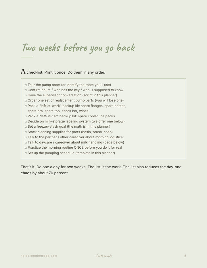 Page 3 of Pumping at Work Schedule and Planner: For the Day Before, and Every Day After