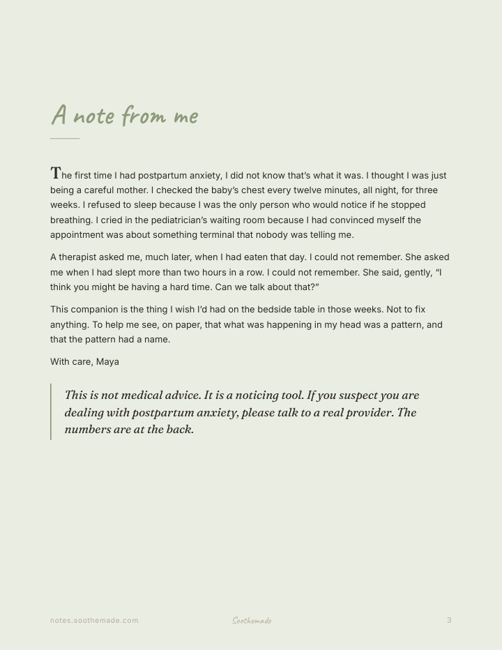 Page 3 of Postpartum Anxiety Workbook: For the Racing Nights