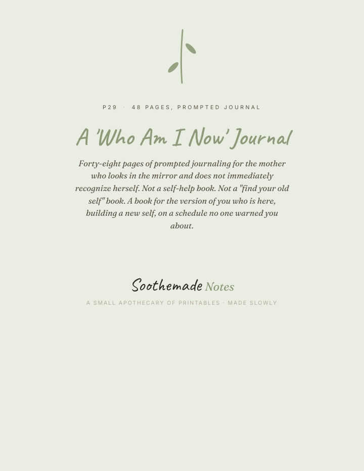Page 1 of Postpartum Identity Journal: Who Am I Now. 48 Prompts for Matrescence and the New-Mom Self
