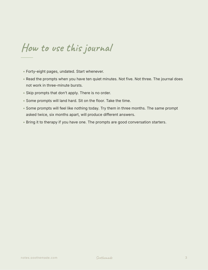 Page 3 of Postpartum Identity Journal: Who Am I Now. 48 Prompts for Matrescence and the New-Mom Self