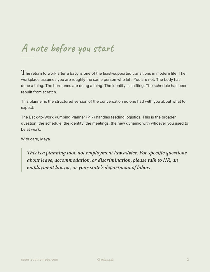 Page 2 of Back to Work After Baby: a return plan for the first day and the next ninety