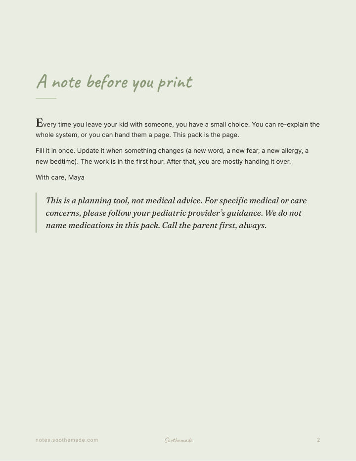 Page 2 of Babysitter Information Sheet and Daycare Forms: Everything They Need to Know