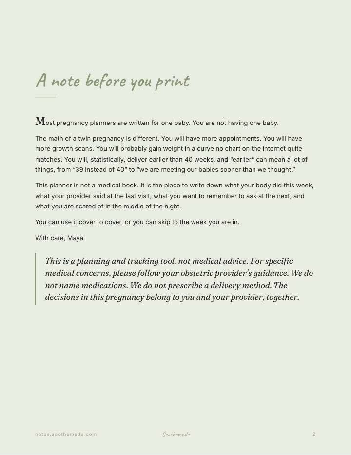 Page 2 of Twin Pregnancy Planner and Journal, Week by Week: For the pregnancy the other planners don't cover