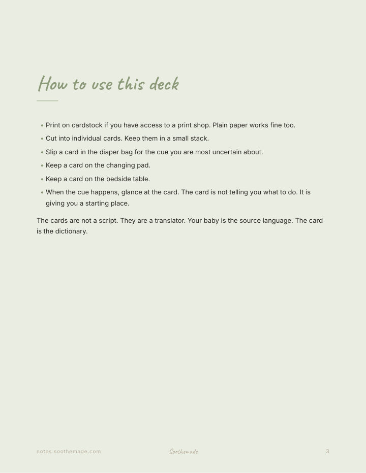 Page 3 of What Does My Baby's Cry Mean: Newborn Cue Cards for the First Six Weeks