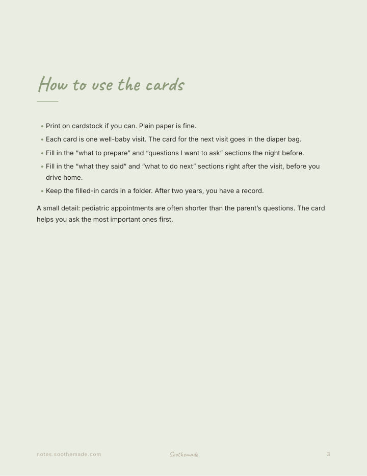 Page 3 of Well Baby Visit Tracker: Questions to Ask + Checkup Record, Newborn to 2 Years