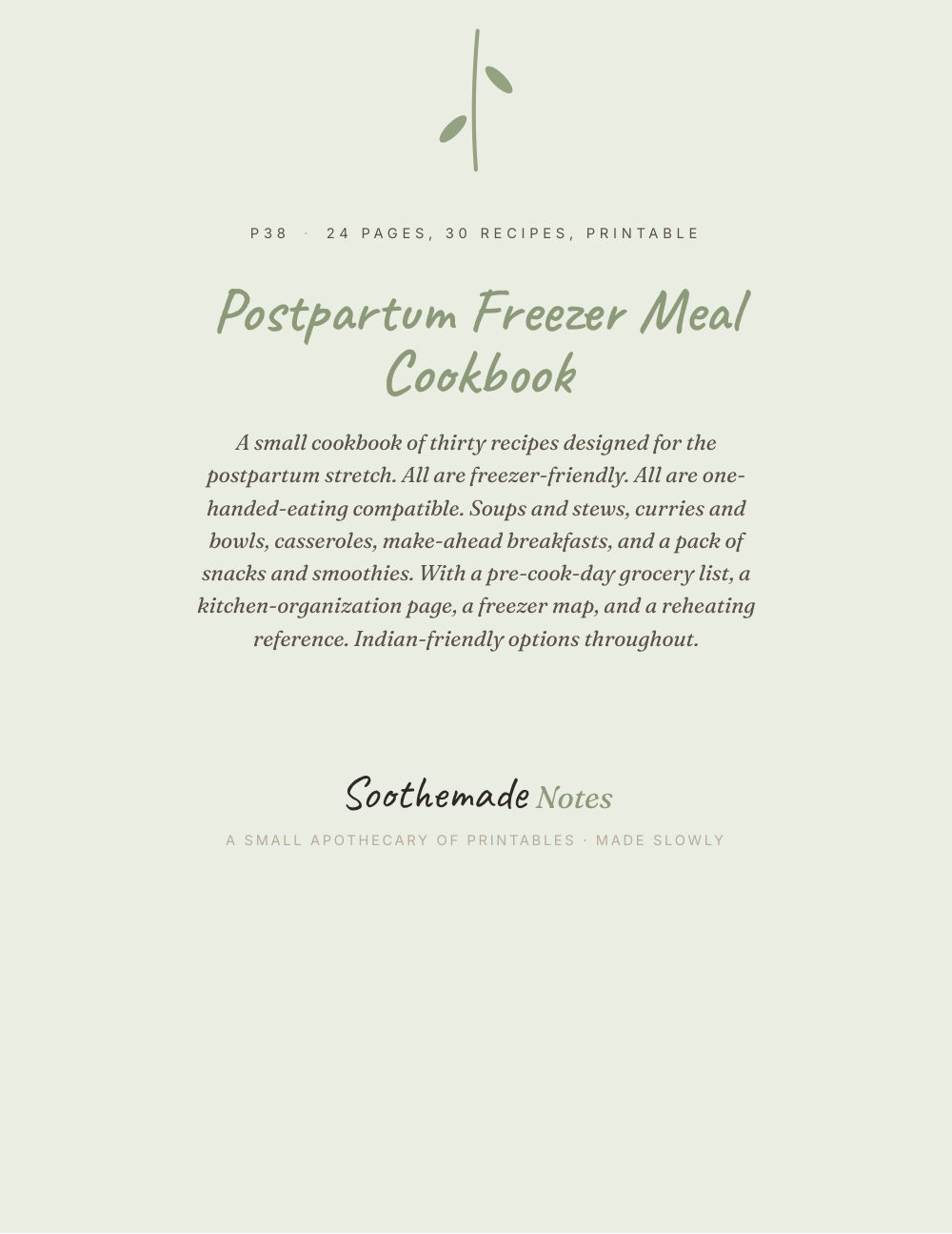 Cover page of Postpartum Freezer Meals: 30 Make-Ahead Recipes You Can Eat With One Hand