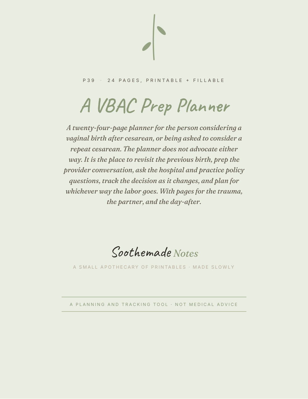 Cover page of VBAC Birth Plan and Prep Planner, TOLAC vs Repeat Cesarean: hold the questions, the conversation, and both paths