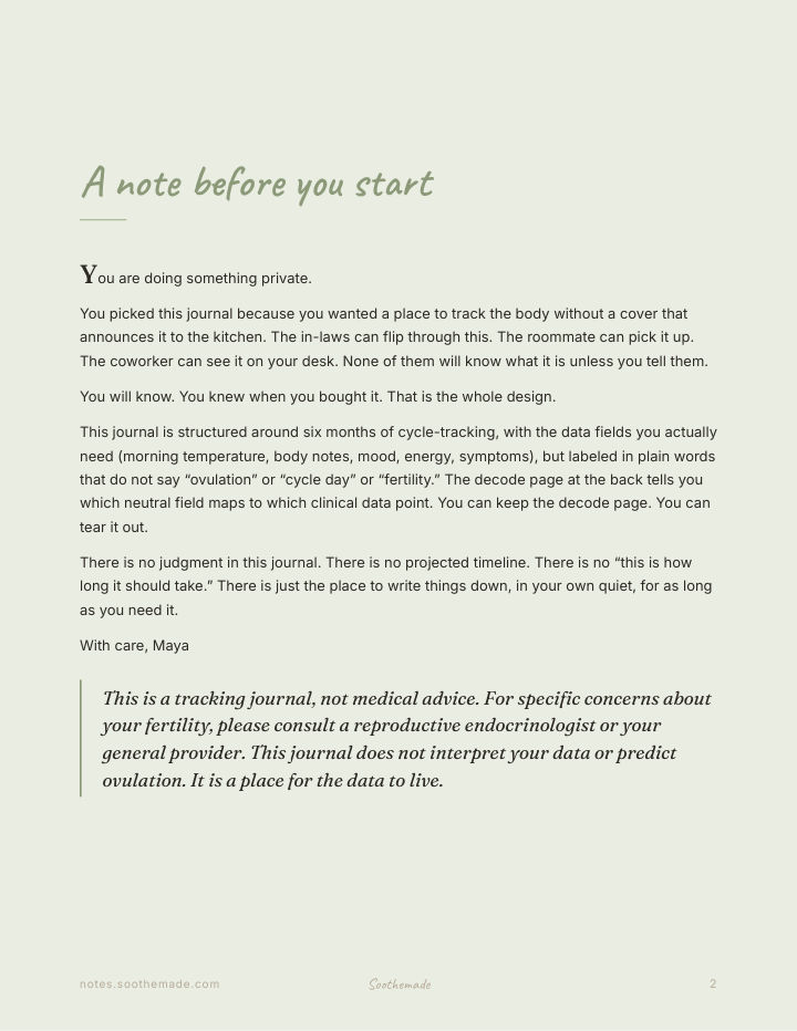 Page 2 of Discreet Fertility Tracker Journal: TTC and BBT Tracking That Looks Like a Plain Notebook
