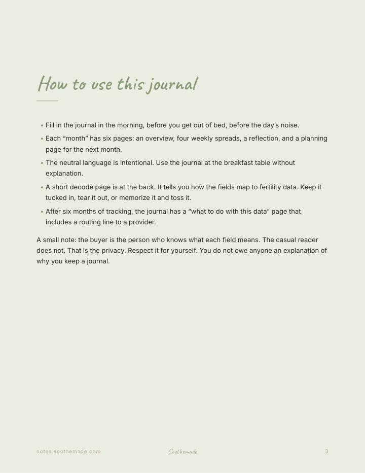 Page 3 of Discreet Fertility Tracker Journal: TTC and BBT Tracking That Looks Like a Plain Notebook