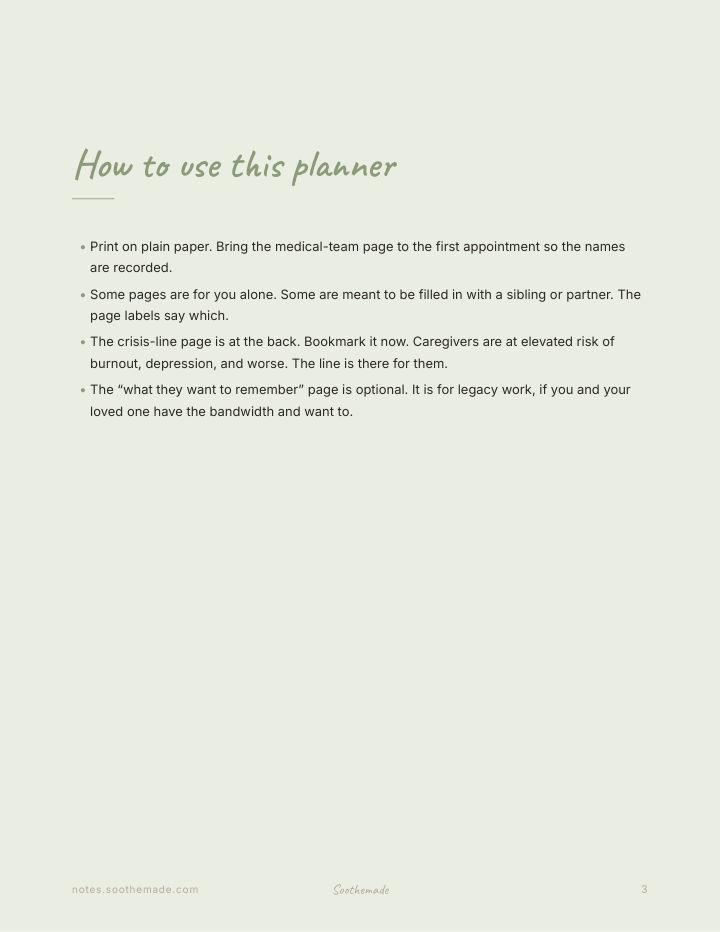 Page 3 of Caregiver Planner for Aging Parents: Eldercare, the First 90 Days