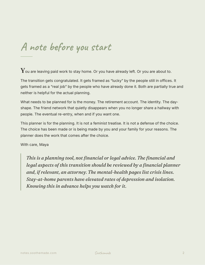 Page 2 of Stay-at-Home Parent Planner: Money, Retirement, and Identity After You Leave Work