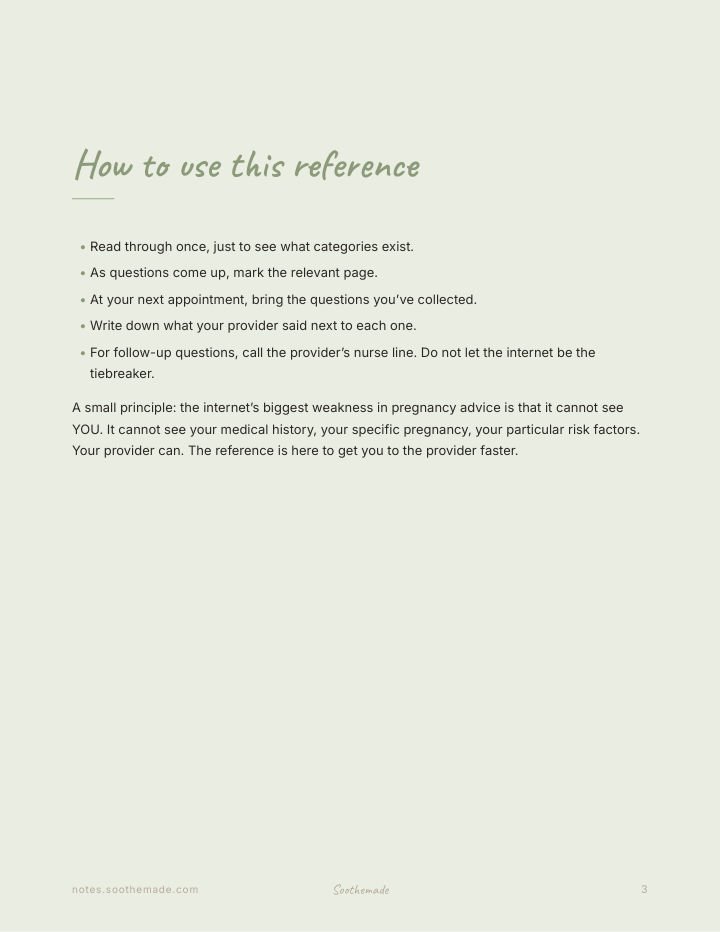 Page 3 of Is It Safe During Pregnancy: Questions To Ask Your OB, Organized. A 30-Page Reference