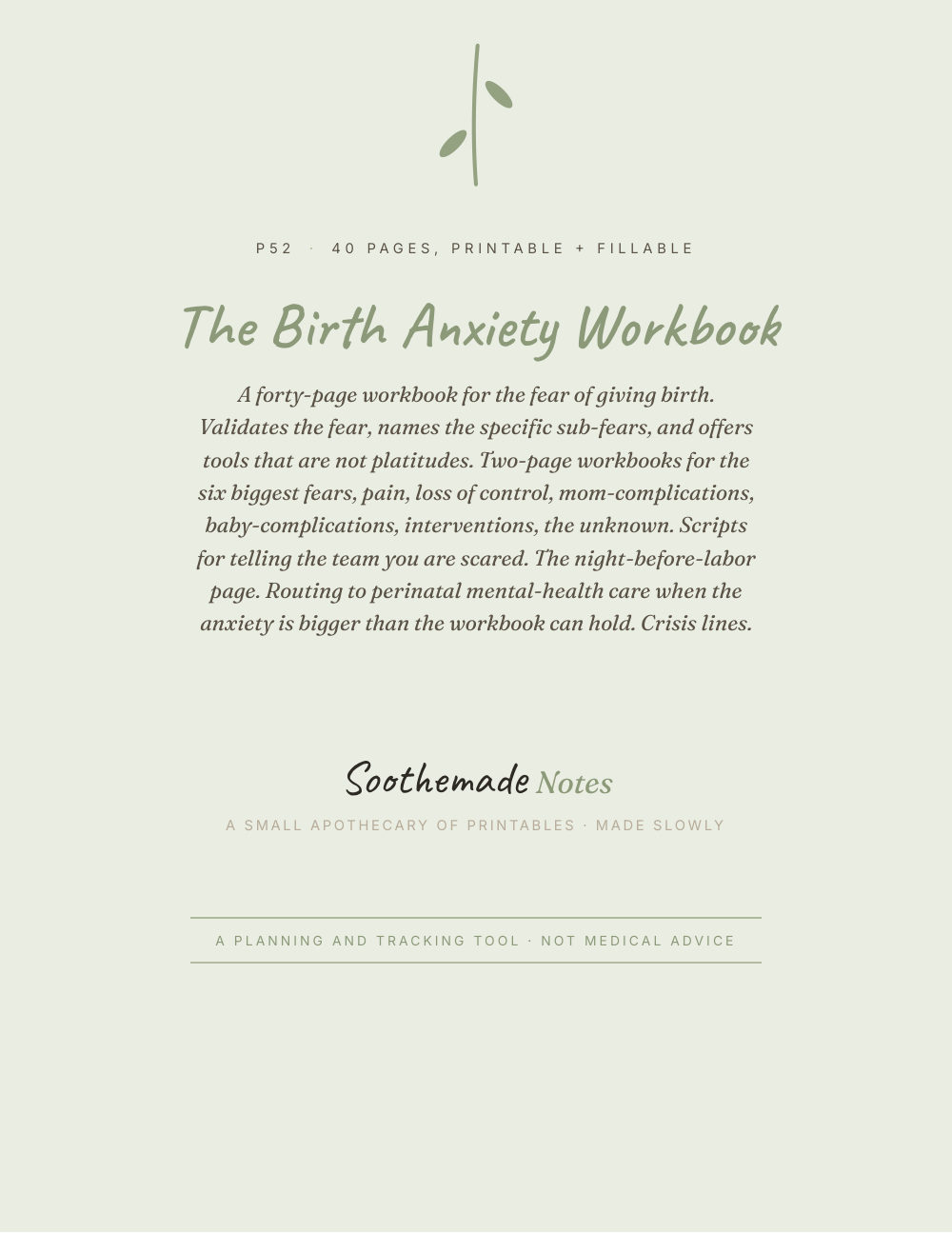 Cover page of Fear of Childbirth Workbook: birth anxiety, tokophobia, scared to give birth. The fear is allowed.