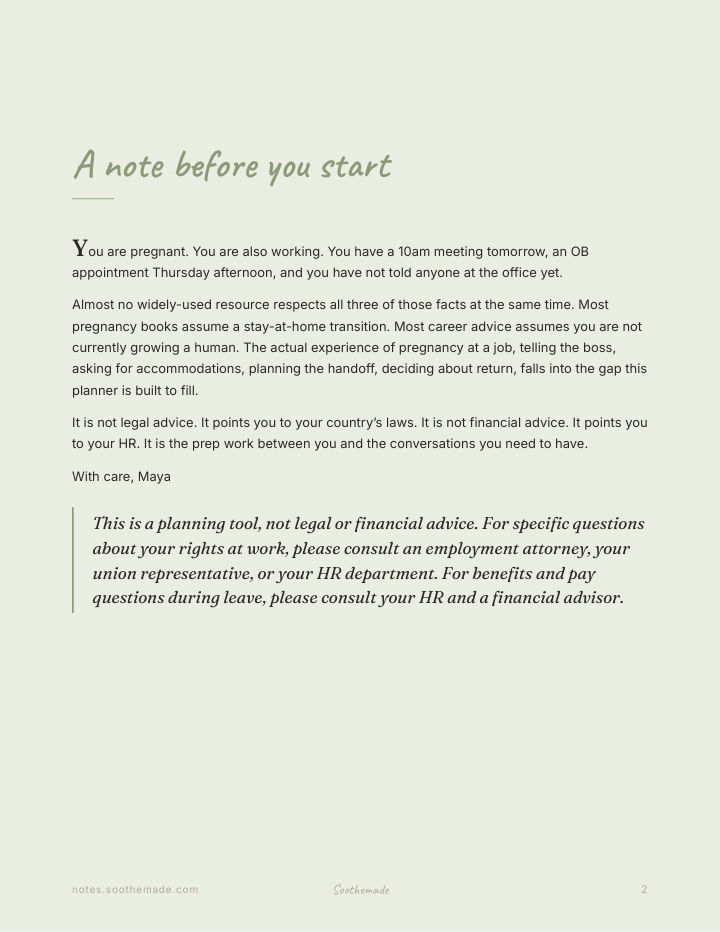 Page 2 of Maternity Leave Planner: Telling Your Boss, HR Scripts, Handoff Template. Pregnant at Work, Sorted.